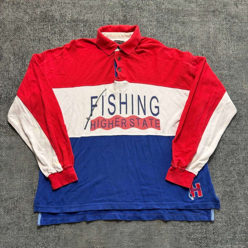 Higher State Adventure Rugby Shirt Mens Large Red White Blue Colorblock 90s